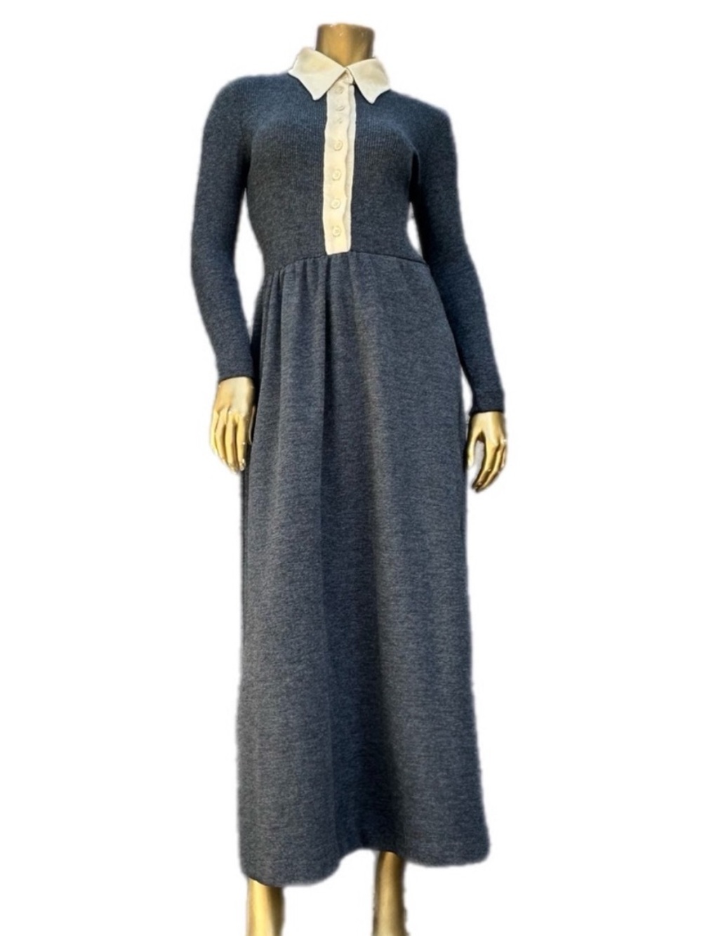 Vintage Hubba Hubba Dagger Collared Knit Lobg Sleeve Midi Dress – acrylic/poly